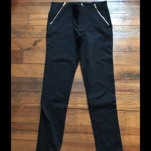 Finn & Clover Stretch Pants L Gold Zippers NWT